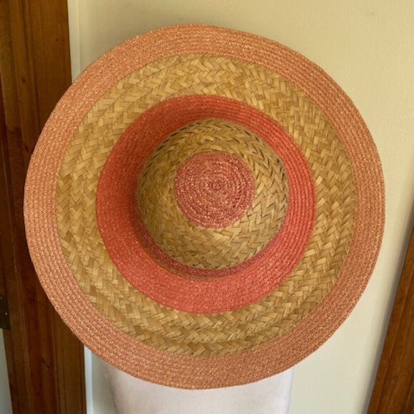 FRANCESCO BING Woven Straw Pink Tan Italian Hat Vintage main image 2